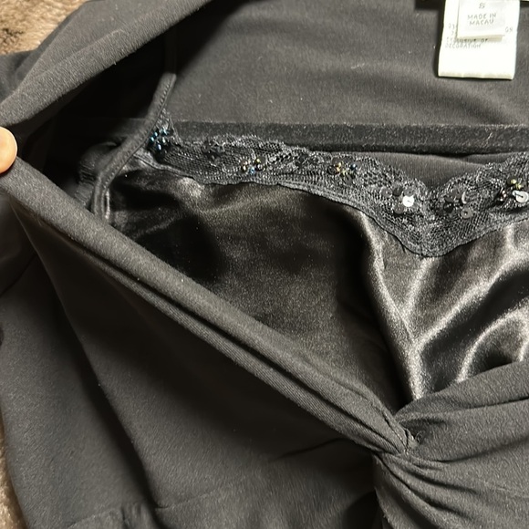 TALBOTS Faux Camisole Under Knotted Spandex Shirt Black Sz SP - Picture 5 of 7